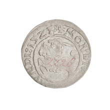 Lithuanian half-grosz, Sigismund I the Old (king of Poland; 1506–1548). R6 (rarity). Obverse: Pogon