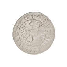 Lithuanian half-grosz, Sigismund I the Old (king of Poland; 1506–1548). R6 (rarity). Obverse: Pogon