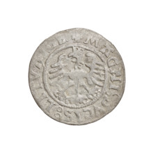 Lithuanian half-grosz, Sigismund I the Old (king of Poland; 1506–1548). Obverse: Pogon (Lithuanian