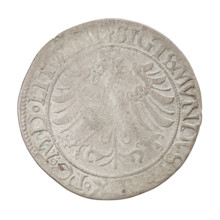 Lithuanian grosz, Sigismund I the Old (king of Poland; 1506–1548). Obverse: Polish eagle with a