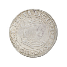 Prussian grosz, Sigismund I the Old (King of Poland; 1506–1548). Obverse: Crowned male bust in