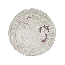 Prussian grosz, Sigismund I the Old (King of Poland; 1506–1548). R8 (rarity). Obverse: Crowned male