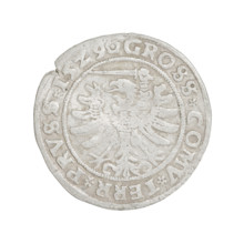 Prussian grosz, Sigismund I the Old (King of Poland; 1506–1548). Obverse: Crowned male bust in