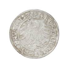 Prussian grosz, Sigismund I the Old (King of Poland; 1506–1548). Obverse: Crowned male bust in