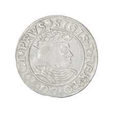 Prussian grosz, Sigismund I the Old (King of Poland; 1506–1548). Obverse: Crowned male bust in