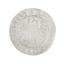 Prussian grosz, Sigismund I the Old (King of Poland; 1506–1548). Obverse: Crowned male bust in