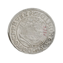 Prussian grosz, Sigismund I the Old (King of Poland; 1506–1548). Obverse: Crowned male bust in
