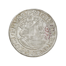 Prussian grosz of Sigismund I the Old (King of Poland; 1506–1548). Obverse: Crowned male bust in