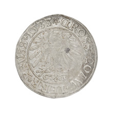 Prussian grosz, Sigismund I the Old (King of Poland; 1506–1548). R8 (rarity). Features eagles,