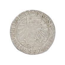 Prussian grosz, Sigismund I the Old (King of Poland; 1506–1548). Obverse: Crowned male bust in