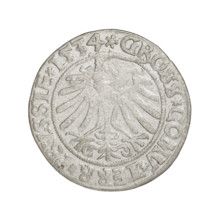 Prussian grosz, Sigismund I the Old (King of Poland; 1506–1548). Obverse: Crowned male bust in