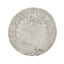 Prussian grosz, Sigismund I the Old (King of Poland; 1506–1548). Obverse: Crowned male bust in
