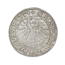 Prussian grosz, Sigismund I the Old (King of Poland; 1506–1548). Obverse: Crowned male bust in