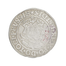 Prussian grosz, Sigismund I the Old (King of Poland; 1506–1548). Obverse: Crowned male bust in