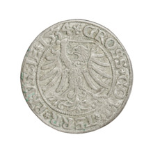 Prussian grosz, Sigismund I the Old (King of Poland; 1506–1548). Obverse: Crowned male bust in