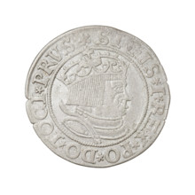 Prussian grosz, Sigismund I the Old (King of Poland; 1506–1548). Obverse: Crowned male bust in