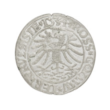 Prussian grosz, Sigismund I the Old (King of Poland; 1506–1548). Obverse: Crowned male bust in