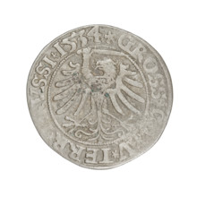 Prussian grosz, Sigismund I the Old (King of Poland; 1506–1548). Obverse: Crowned male bust in
