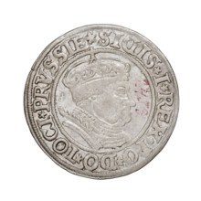 Prussian grosz, Sigismund I the Old (King of Poland; 1506–1548). Obverse: Crowned male bust in