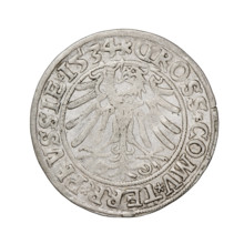 Prussian grosz, Sigismund I the Old (King of Poland; 1506–1548). Obverse: Crowned male bust in