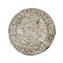Prussian grosz, Sigismund I the Old (King of Poland; 1506–1548). Obverse: Crowned male bust in