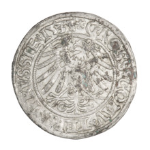 Prussian grosz, Sigismund I the Old (King of Poland; 1506–1548). Obverse: Crowned male bust in