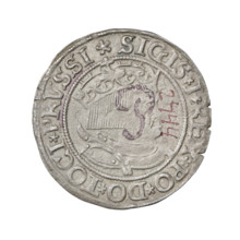 Prussian grosz, Sigismund I the Old (King of Poland; 1506–1548). Obverse: Crowned male bust in