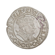 Prussian grosz, Sigismund I the Old (King of Poland; 1506–1548). Obverse: Crowned male bust in