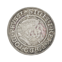 Prussian grosz, Sigismund I the Old (King of Poland; 1506–1548). Obverse: Crowned male bust in