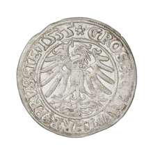 Prussian grosz, Sigismund I the Old (King of Poland; 1506–1548). Obverse: Crowned male bust in