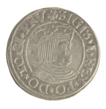 Gdansk grosz, Sigismund I the Old (King of Poland; 1506–1548). Obverse: Crowned male bust in
