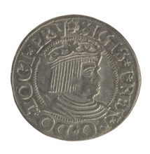 Gdansk grosz, Sigismund I the Old (King of Poland; 1506–1548). Obverse: Crowned male bust in