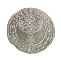 Gdansk grosz, Sigismund I the Old (King of Poland; 1506–1548). Obverse: Crowned male bust in