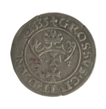 Gdansk grosz, Sigismund I the Old (King of Poland; 1506–1548). Polish coin, 1535. Obverse: Crowned