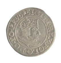 Gdansk grosz, Sigismund I the Old (King of Poland; 1506–1548). Obverse: Crowned male bust in