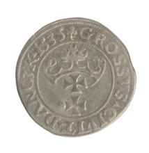 Gdansk grosz, Sigismund I the Old (King of Poland; 1506–1548). Obv.: Crowned male bust in profile