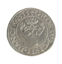 Gdansk grosz, Sigismund I the Old (King of Poland; 1506–1548). Jagiellonian-era coin. Obverse: