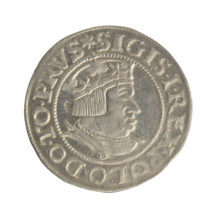 Gdansk grosz, Sigismund I the Old (King of Poland; 1506–1548). Obverse: Crowned male bust in