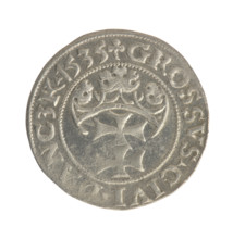 Gdansk grosz, Sigismund I the Old (King of Poland; 1506–1548). Obverse: Crowned male bust in