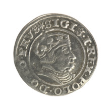 Gdansk grosz, Sigismund I the Old (King of Poland; 1506–1548). Obverse: Crowned male bust in