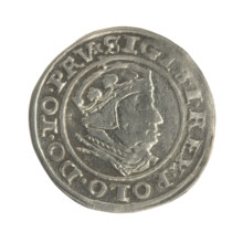 Gdansk grosz, Sigismund I the Old (King of Poland; 1506–1548). Obverse: Crowned male bust in