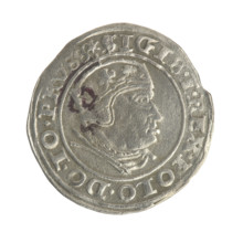 Gdansk grosz, Sigismund I the Old (King of Poland; 1506–1548). Obverse: Crowned male bust in