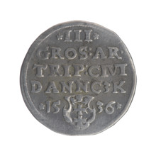 Gdansk trojak, Sigismund I the Old (King of Poland; 1506–1548). Obverse: crowned male bust in