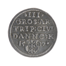 Gdansk trojak, Sigismund I the Old (King of Poland; 1506–1548). Obverse: Crowned male bust in