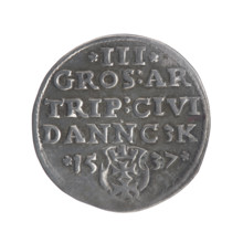 Gdansk trojak, Sigismund I the Old (King of Poland; 1506–1548). Obverse: Crowned male bust in