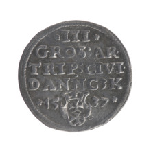 Gdansk trojak, Sigismund I the Old (King of Poland; 1506–1548). Obv.: Crowned male bust in profile
