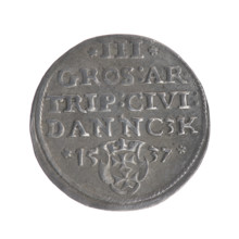 Gdansk troika, Sigismund I the Old (King of Poland; 1506–1548). Polish coin, 1537. Obverse: Crowned