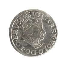 Gdansk trojak, Sigismund I the Old (King of Poland; 1506–1548). Obverse: crowned male bust in
