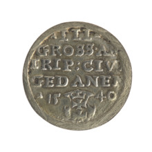 Gdansk trojak, Sigismund I the Old (King of Poland; 1506–1548). Polish coin, Jagiellon dynasty.