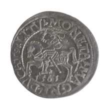Lithuanian half-grosz, Sigismund II Augustus (King of Poland; 1544–1572). Obverse: Polish eagle; in